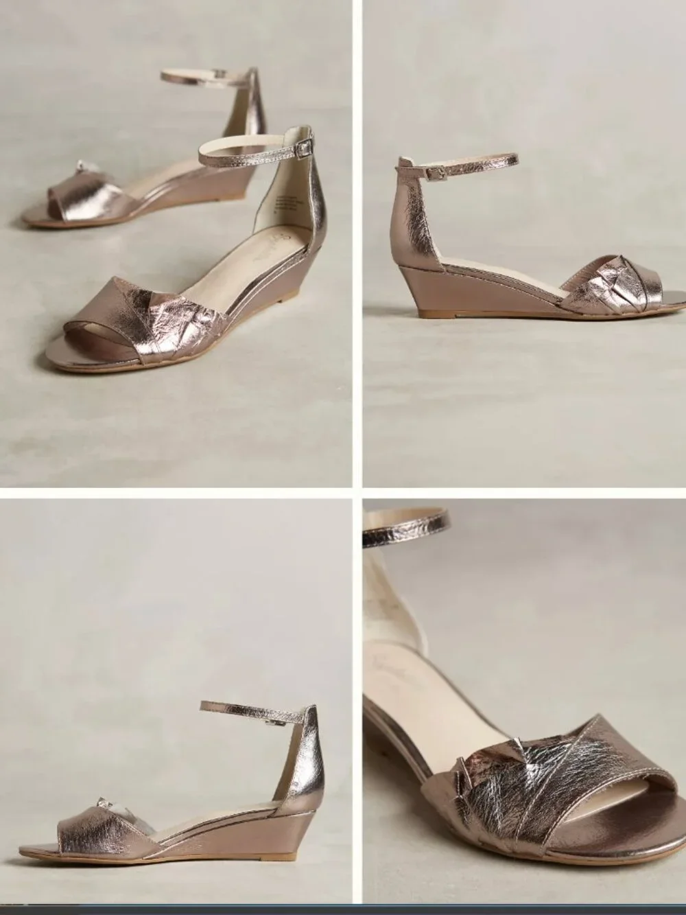 Seychelles Coffee Metallic Leather Wedge Sandals Rose Gold Size 7.5 Anthropologi
